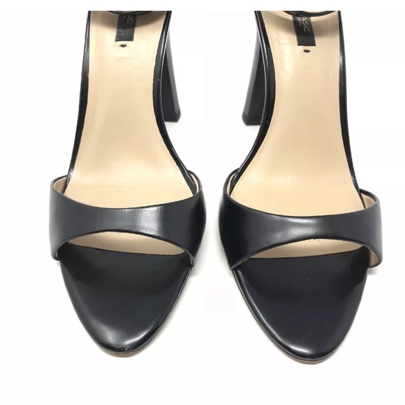 ZARA 39 Black Leather Wide High Block Heel Sandals - Picture 4 of 8